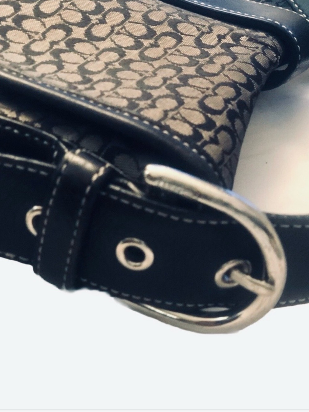 Authentic Coach Soho Black Signature C Canvas Buckle Flap Shoulder Bag 6376 - Picture 7 of 12